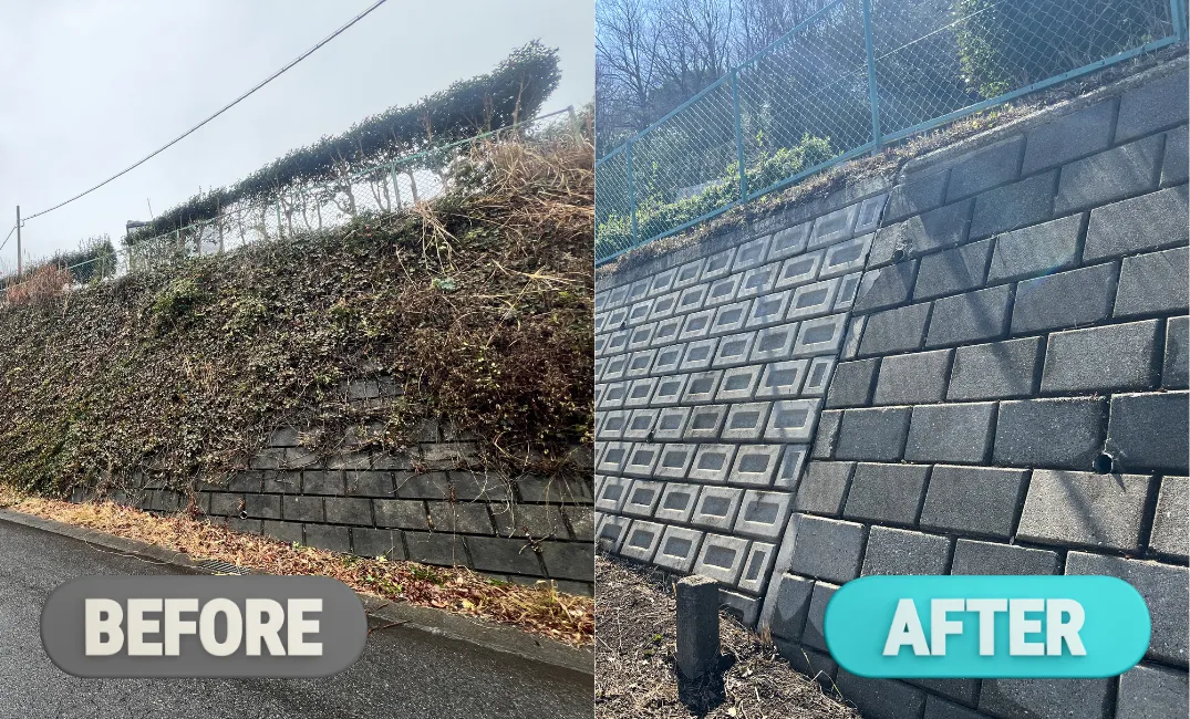 工場ブロック塀洗浄